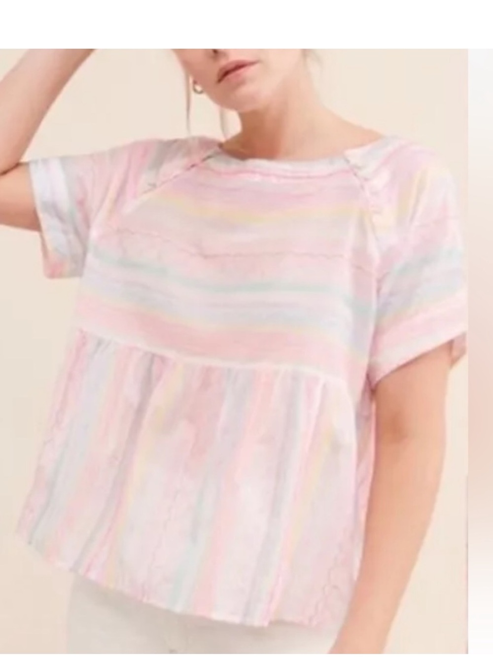 Anthropologie Pastel Multi-Stripe Peplum Top - Pink, Blue, Yellow